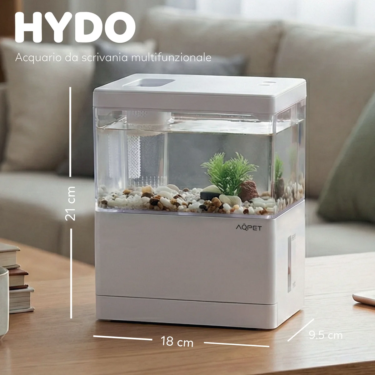 AQPet HYDO – Mini Acquario da Scrivania 3L con LED e Dock Station - immagine 2
