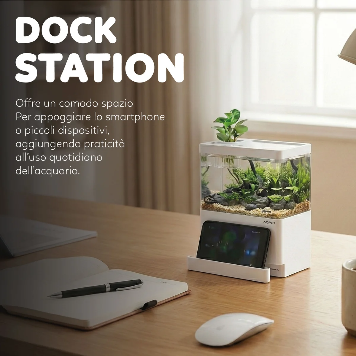 AQPet HYDO – Mini Acquario da Scrivania 3L con LED e Dock Station - immagine 3